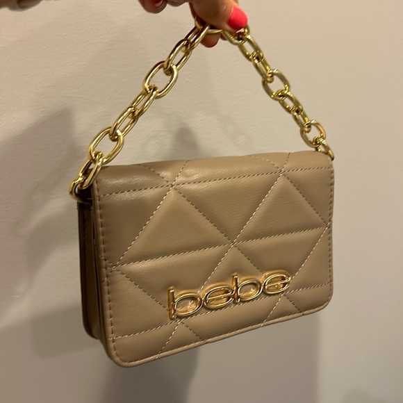 Bebe Quilted Handbag Tan Clutch with 2 straps - Picture 1 of 4